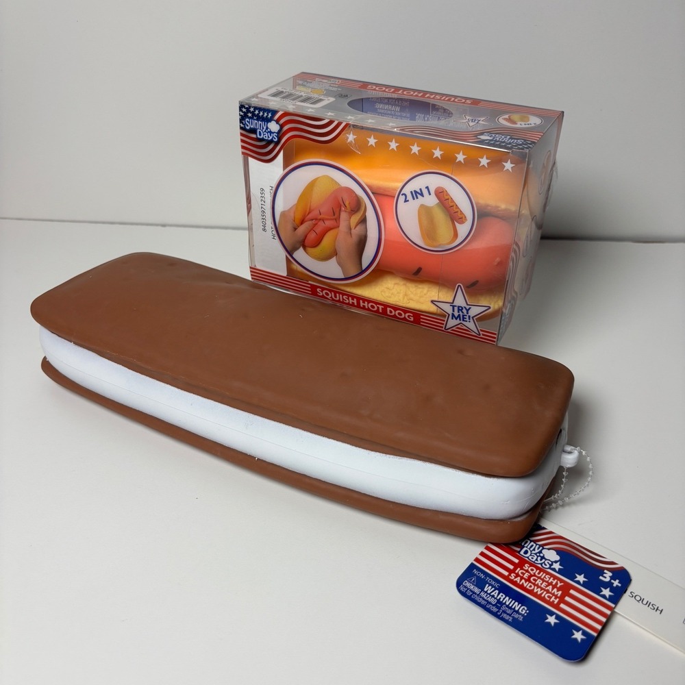 Squishy Jumbo Ice Cream Sandwich & Hot Dog Set of 2 Sunny Days fidget Toy New